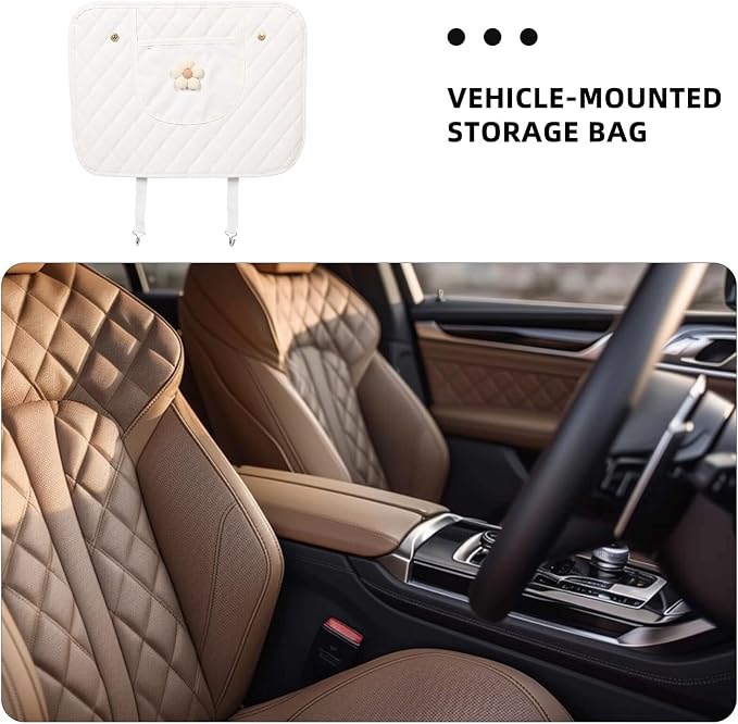 Back Protector Kick Mat with Storage Pocket, Beige Anti-Scuff Pad for Rear Seats, General Protective Interior Car Accessory for Dirt and Damage Prevention