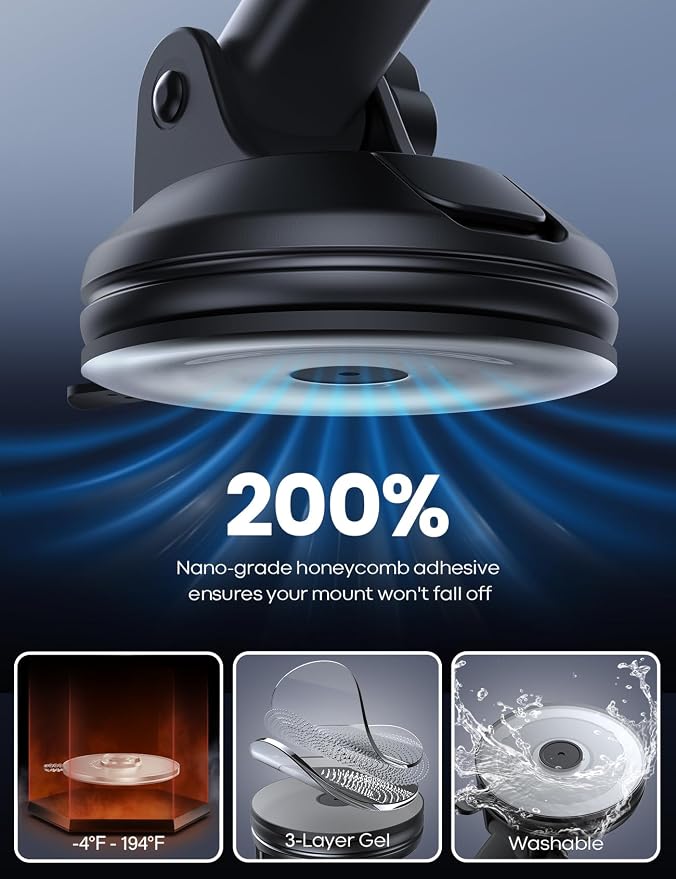 Car Phone Holder - [Strongest Military-Grade Suction Cup] 360° Rotation Phone Holders for Your Car Quick Release Adjustable Phone Mount for Car Dashboard for iPhone 17 16 Pro Max Galaxy Truck
