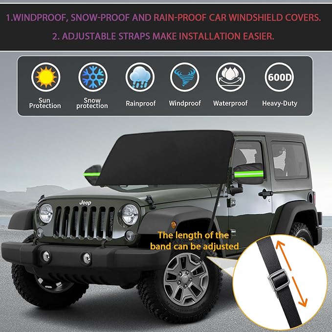Car Windshield Cover for Ice and Snow, 600D Oxford Fabric Windshield Snow Cover Heavy Duty, Magnetic Car Anti-Snow Cover, Winter Frost Hail Protector for Most Sedan Truck SUV Van MPV (70 x 50 Inch)