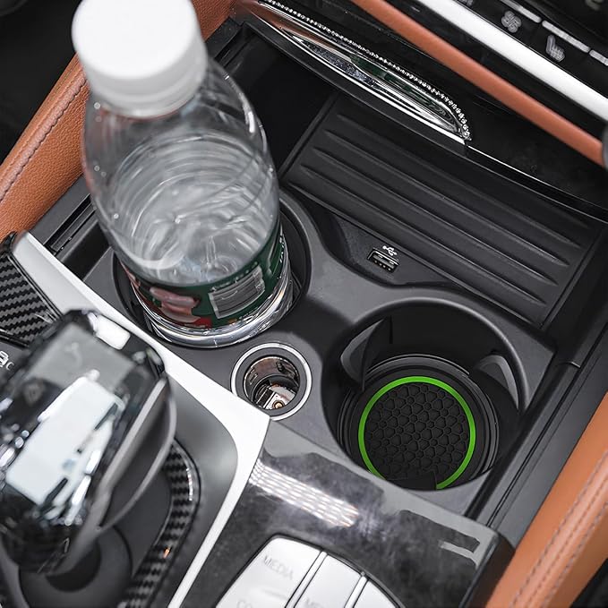 Mandark 4PCS Car Cup Holder Coasters, 2.75 Inch Non-Slip Insert Water Bottle Holder Pads, Dustproof Automotive Interior Accessories Mat, Universal for Vehicles, Trucks, RVs and More (Black/Green)