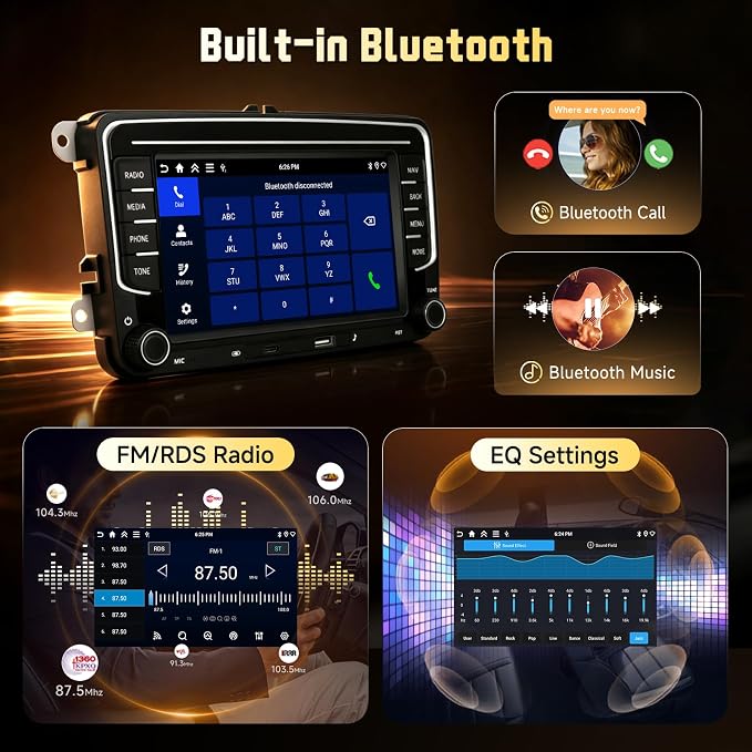 7' IPS Screen Car Radio for VW Jetta Tiguan Golf Passat MK5 MK6 T5 EOS Polo | 5Ghz WiFi,Android 15 4G+128G Radio Car Stereo with Wireless Carplay Android Auto,Type-C USB,5.0 Bluetooth 32EQ,FM/RDS,GPS