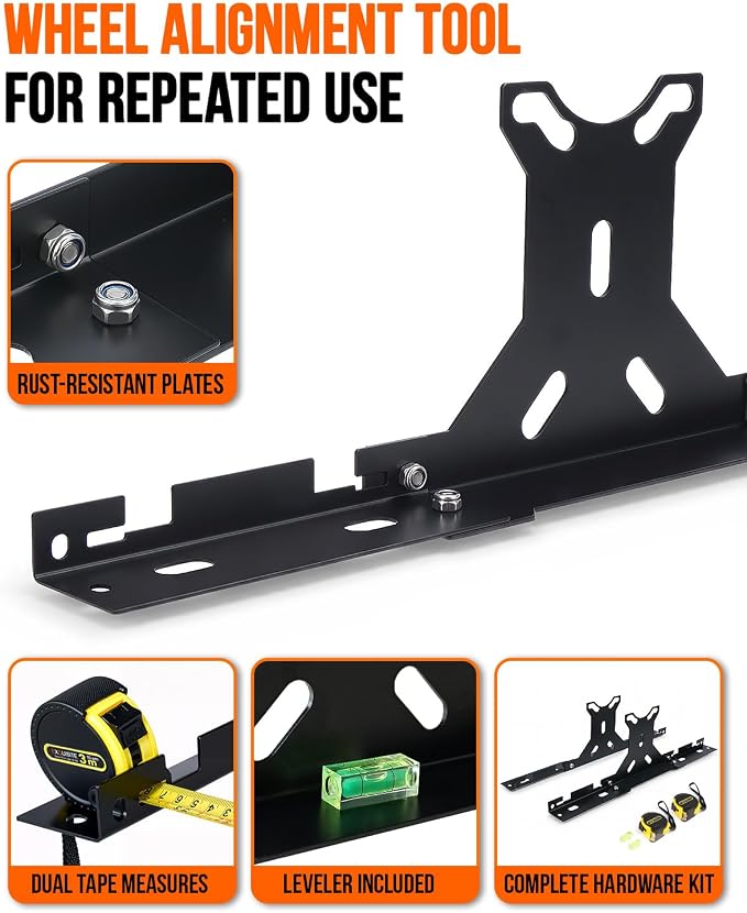 Wheel Toe Alignment Tool Kit for at Home DIY Garage Use, Stainless Steel Toe Plates with Dual Tape Measures, Quick Front-End Toe Check for Automotive Cars Trucks SUVs - Black (Patent Design)