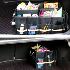 Car Trunk Organizer - Collapsible Trunk Organizer & Lid Foldable Cover Aluminium Alloy Handle Reflective Strip for Auto, SUV, Truck, Minivan (XL Black)