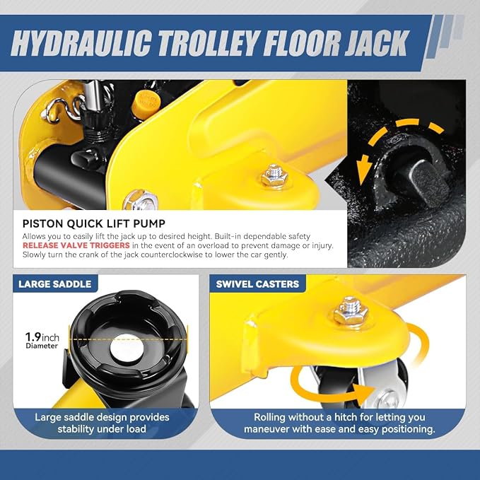 2 Ton Floor Jack with Jack Stands, Heavy Duty Steel Hydraulic Racing Floor Jack with Single Piston Quick Lift Pump, Hydraulic Trolley Service Car Jack, Yellow