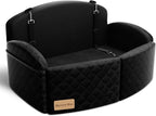 Dog Car Seat for Medium/Large Dogs, Memory Foam Dog Booster Seat with Thick Cushion up to 55 lbs or 2 Small Dogs, Travel Pet Car Seat with Detachable Washable Cover, 2 Safety Leashes (Black/Black)