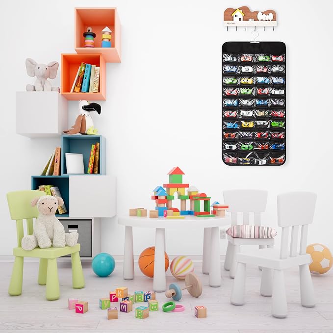 Hanging Organizers for Toy Car Double Sided 80 Pockets Display Case for Toy Cars (Without Toy Cars) (80 Slots Black)