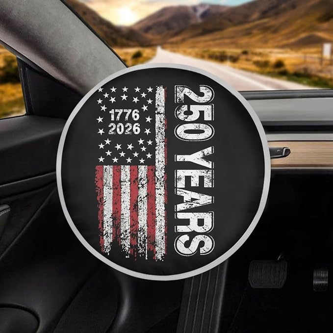 250 Years American Flag Steering Wheel Cover Sun Shade Anti-Heat Aluminum Foil Auto Interior Protector for Men, Block UV Rays Cool in Summer Vehicle Accessories Universal