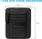Car Sun Visor Organizer, Leather Auto Visor Card Holder with Sunglasses Clip, Multifunctional Sunvisor Storage Pouch Vehicle Interior Pocket for Driving License Pen Ticket (Black)