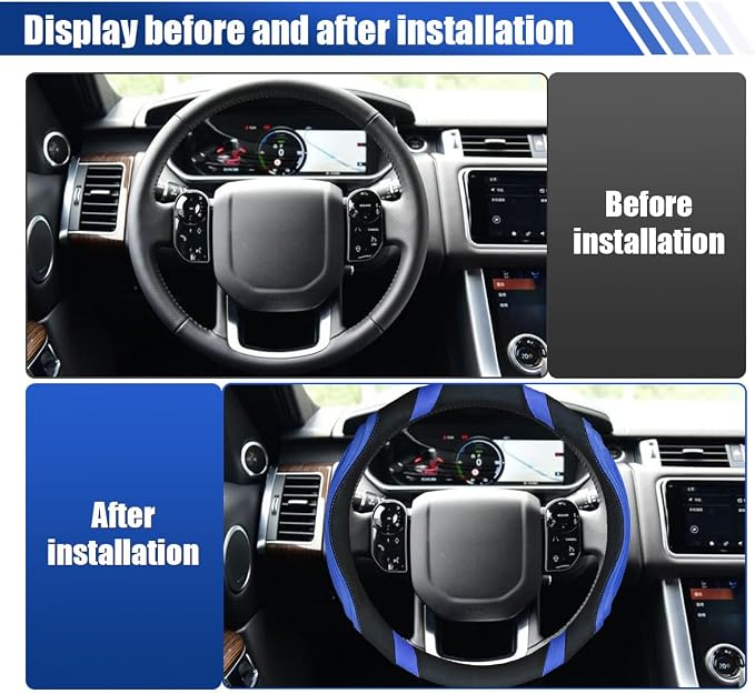 Car Steering Wheel Cover, 15 Inch Leather Anti-Slip Breathable Automotive Steering Wheel Protector, Universal Heat Resistant Vehicle Interior Accessories Cars, SUVs, Trucks(Blue)
