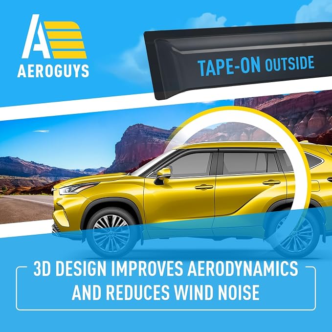 Extra Durable Window Deflectors Tape-On Window Visors Rain Guards Fit for Toyota Highlander 2020-2026, Sun Visors, Wind Vent for Shades, Exterior Car Accessories - 4pcs. AG0740