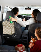 Corduroy Car Trash Can with Lid and Mesh Pockets - Leakproof Organizer,Multipurpose Waterproof Garbage Can/Trash Bin for Car(White Base with Khaki-2 Gallons)