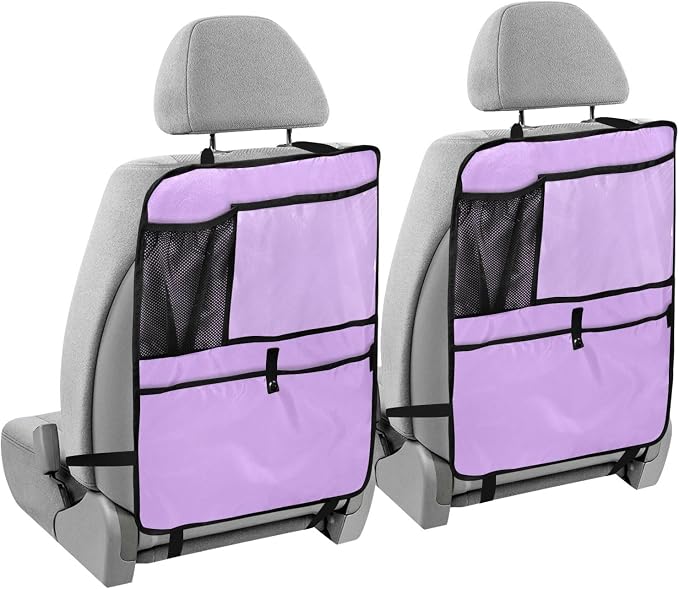 Mauve Seat Back Protector Car Seat Back Storage Bag Anti-kick Pad, Back of Front Seat Cover for Kids Feet, 2 Pack