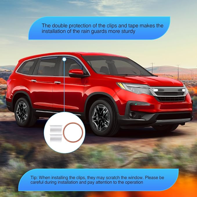 in-Channel Window Visors for Honda Pilot 2016-2022, Not Fit for Touring/Elite/Black Edition, Side Window Deflectors Rain Guards for Cars, Sleek Low Profile Design, Light Smoky Blue, 4PCS