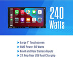 J3CA7W 7" Wireless Apple CarPlay Android Auto Double DIN Car Stereo | Wired or wireless Certified Apple CarPlay and Android Auto, 7-inch touchscreen, Bluetooth, backup camera input, USB