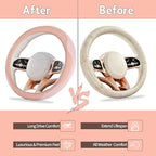 6 PCS Nappa Microfiber Leather Pink Steering Wheel Cover Set, Breathable Fabric Steering Wheel Cover 14.5-15inch Universal, Car Center Console Cover, Seat Belt Cushion, Cup Holder Coaster