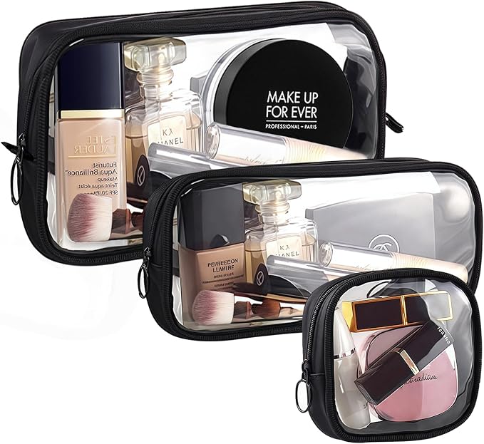 Clear Makeup Bags with Zipper, TSA Approved Travel Toiletry Bag,Clear Cosmetic Bag, Waterproof Make Up Bag for Women