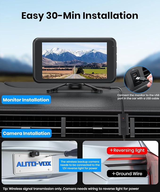 5“ Wireless Backup Camera with 1080P Dual-Channel Monitor | Easy Install for Powered by USB Boost Cable, Stable Real-Time View, IP69K Waterproof Night Vision for Car SUV Truck Pickup