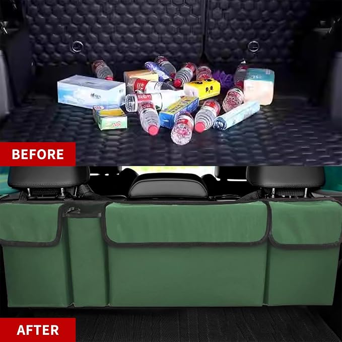 Car Trunk Organizer, Backseat Hanging Large Storage with Adjustable Straps,Waterproof PVC Collapsible Cargo Bag, Car Interior Accessories for Auto SUV MPV (Green)