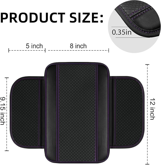 14 PCS Leather Car Seat Covers Full Set, 14.5”-15'' Sporty Steering Wheel Cover Universal, Center Console Cover, Seat Belt Cushion, Cup Holder Coaster, Car Interior Set Purple