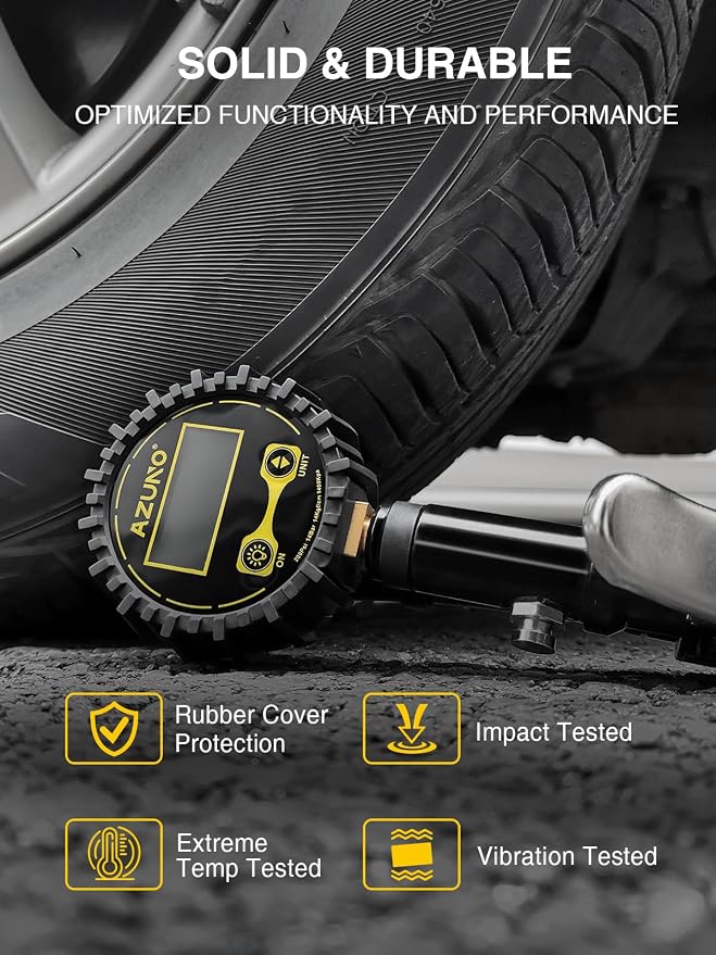 Digital Tire Inflator with Pressure Gauge, 200 PSI, Heavy Duty Air Compressor Accessories, with Rubber Hose Lock on Air Chuck and Quick Connect Coupler, Comes with a Portable Carrying Box