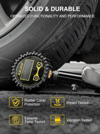 Digital Tire Inflator with Pressure Gauge, 200 PSI, Heavy Duty Air Compressor Accessories, with Rubber Hose Lock on Air Chuck and Quick Connect Coupler, Comes with a Portable Carrying Box