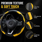 Car Steering Wheel Cover 15 inch, Microfiber PU Leather Elastic Steering Wheel Protector, Anti-Slip Breathable Car Interior Accessories for Most Cars (Yellow)