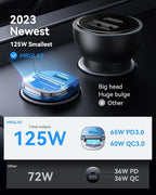 【Upgraded】 125W USB C Car Charger Super Fast Charging for iPhone 16, [PD65W & QC60W][All Metal] Cigarette Lighter Car Charger,Dual Port for iPhone 16 15 Pro iPad Samsung S25 S24 MacBook-Blue