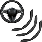 3Pcs Carbon Fiber Steering Wheel Cover Universal Fit 99% Cars | Non-slip soft grip, easy to wipe clean, quick to install, perfect for daily commutes and road trips, Black