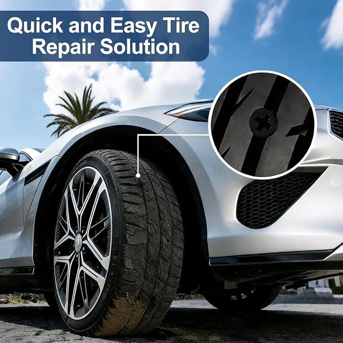 60 PCS Tire Repair Rubber Nails, Spiral Rubber Screw Tire Plug Kit for Tubeless Tires, Quick Self-Service Puncture Repair Tool for Cars, Trucks, Motorcycles, Tractors (60PCS)