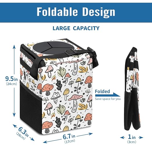 Car Trash Can – Multi-Purpose, Lightweight and Portable with Durable Water-Resistant Coating, No Installation Required, Practical and Ample Capacity, Variety of Colors.Mushroom