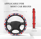 Elastic UK Flag Car Steering Wheel Cover Protector Upgrade Thicken,United Kingdom Union Jack Red,Stretchy Soft Car Accessories Interior Decor for Diverse Cars Truck SUV Men Women Universal 15 Inch
