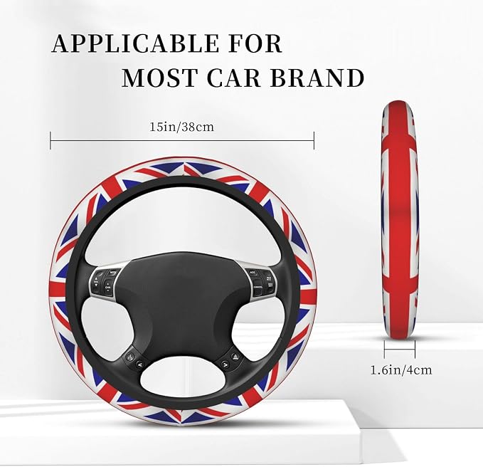 Elastic UK Flag Car Steering Wheel Cover Protector Upgrade Thicken,United Kingdom Union Jack Red,Stretchy Soft Car Accessories Interior Decor for Diverse Cars Truck SUV Men Women Universal 15 Inch