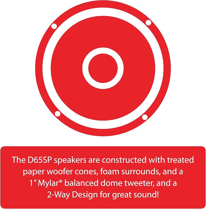 D65SP 2-Way 6.5 inch Car Audio Speakers Pair with 200 Watt Peak Power | 100 Watts per Speaker | 1 inch Mylar Balanced Dome Tweeter