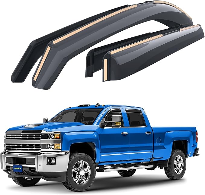 Goodyear Shatterproof Window Deflectors for GMC Sierra 2500HD/3500HD 2015-2019 Crew Cab, Tape-on Rain Guards, Window Visors, Vent Deflector, Vent Visor, Truck Accessories, 4pcs-GY007720
