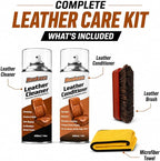 Leather Cleaner and Conditioner Kit, Car Leather Care Set with Horsehair Cleaning Brush, Deep Cleans, Conditions and Restores Car Interiors, Furniture, Shoes, Boots, Bags & Apparel