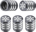 Tire Valve Stem Cap Cover - (5 Pack) Tire Air Caps Metal with Plastic Liner Corrosion Resistant Leak-Proof Snow Snowflake for Car Motorcycle Bike Grey