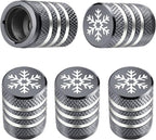 Tire Valve Stem Cap Cover - (5 Pack) Tire Air Caps Metal with Plastic Liner Corrosion Resistant Leak-Proof Snow Snowflake for Car Motorcycle Bike Grey