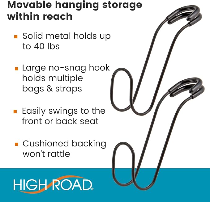 Unbreakable Car Bag Hooks - Large Car Seat Hooks for Purse, Backpack, Coats, Hats and Heavy Bags up to 40 lbs - Secure Attachment Fits All Headrest Posts, 6-Pack