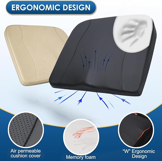 Comfort Memory Foam Car Seat Cushions For Driving,Beige Booster Cushion Pad | Ergonomic Height Cushion, Sciatica & Lower Back Pain Relief Pillow, Comfort Seat Pad for Car Office Wheelchair Short People