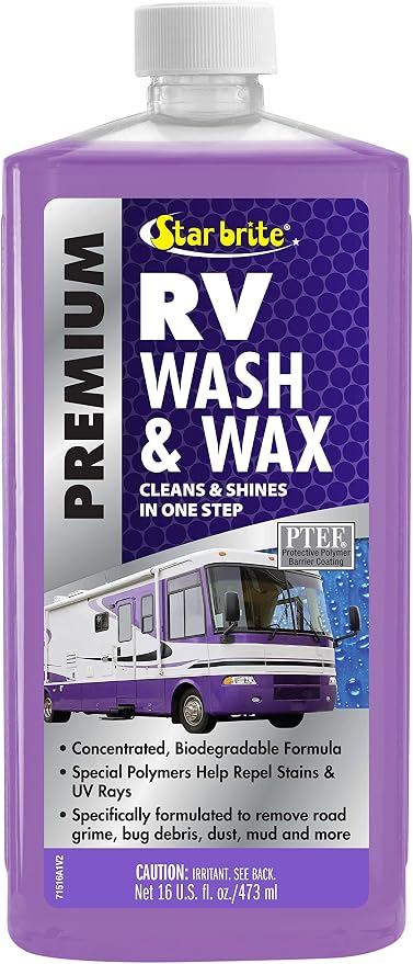RV Wash & Wax - One-Step Concentrated Cleaner, UV Protection - Ideal for RV, Camper Cleaning - 16 OZ (071516P)
