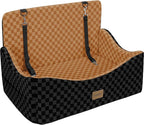 Dog Car Seat for Medium/Large Dogs - Reversible Dual-Sided Travel Dog Car Bed with Memory Foam, Washable Pet Booster Seat for Dogs up to 55 lbs or 2 Small Dogs, 2 Safety Leashes, Brown