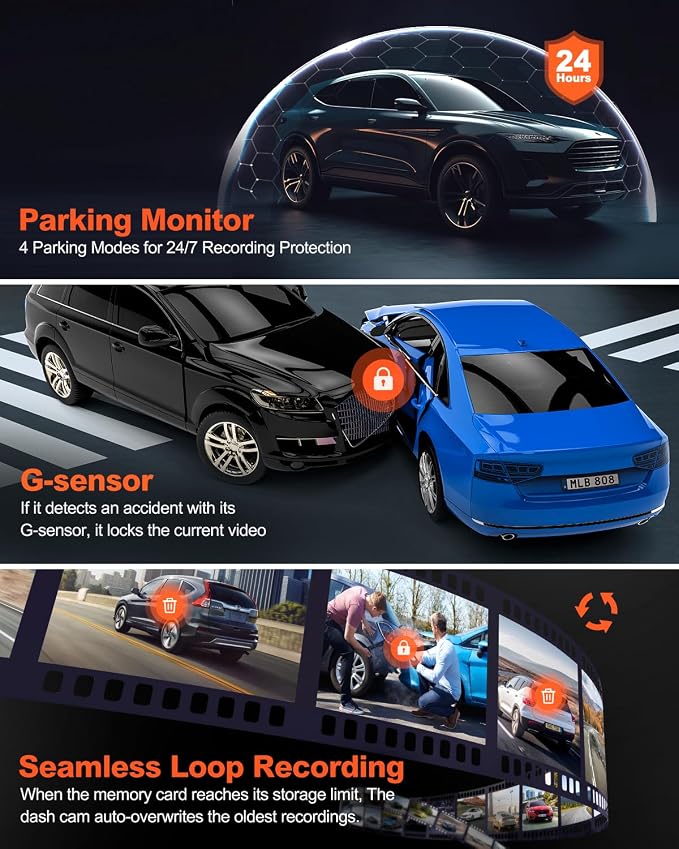 Real 4K Dash Cam Front and Rear, 5.8GHz Wi-Fi GPS, Dual Camera HDR with Top-Level Sensor, 3.3'' IPS Screen, Super Night Vision, G-Sensor, Parking Mode, Dash Camera for Cars with App, Support 512GB Max