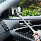 Car Rearview Mirror Wiper, American Flag Telescopic Auto Mirror Squeegee Cleaner, Glass Mist Cleaning Tool with Retractable 98cm Handle, Portable Car Windows Water Removal (Black/Red Flag)