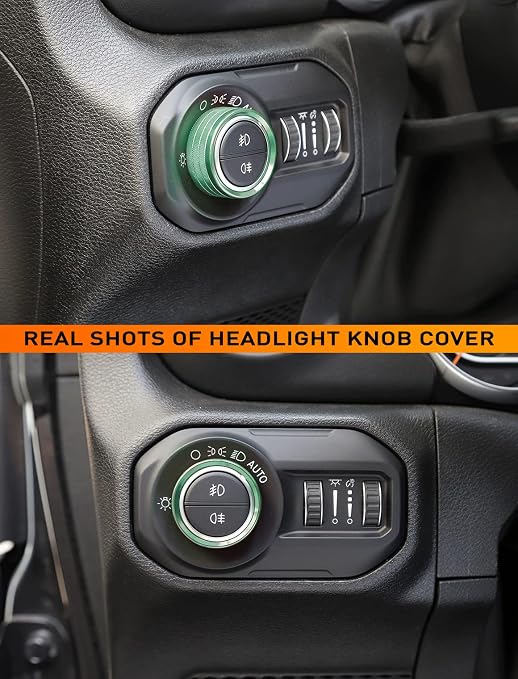 HVAC Climate Control Panel Knob Trim Kit & Light Control Switch Cover, Air Conditioner Knob Aluminum Alloy Ring for 2018-2024 Jeep Wrangler JL JLU & Gladiator JT, Interior Accessories, Green