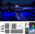 Interior Car Lights with Wireless APP & Remote Control, 9 in 1 RGB Car Ambient Lighting Kit with 4 Under Dash Lights & 5 Fiber Optic LED Strips, Sync to Music Inside Car Accessories