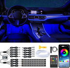 Interior Car Lights with Wireless APP & Remote Control, 9 in 1 RGB Car Ambient Lighting Kit with 4 Under Dash Lights & 5 Fiber Optic LED Strips, Sync to Music Inside Car Accessories