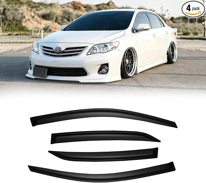 Window Visors for Toyota Corolla 2009-2013, Rain Guards Shields Vent Deflector Shade Dark Smoke 2010 2011 2012, Tape-On, 4PCS