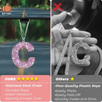 Bling Pink Car Accessories for Women Letter Charm, Rainbow Color Rear View Mirror Cute Crystal Pendant Car Decorations, Lucky Gifts Girly Diamond Rhinestone Charm Interior C