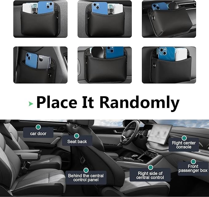Car Organizer, Car Door Trash Can, Multi-pocket Organizer for Cards Mobile Phones Sunglasses, Portable Multi-position Installation Parts (Black)