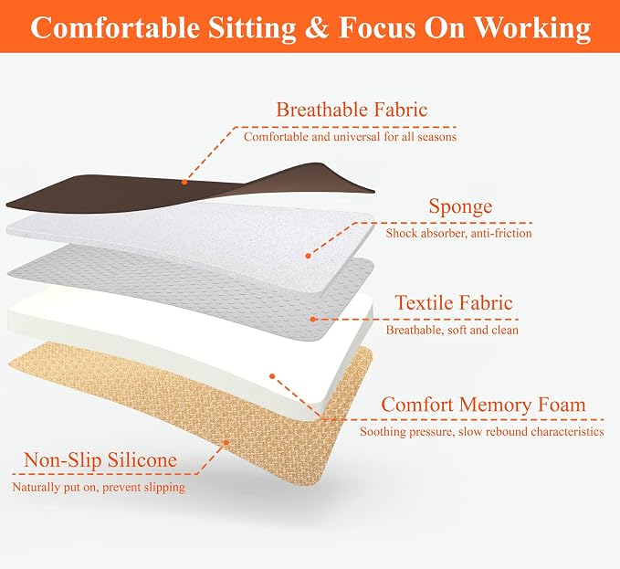 Car Seat Cushion with 1.2inch Comfort Memory Foam, Seat Cushion for Car and Office Chair (Brown)